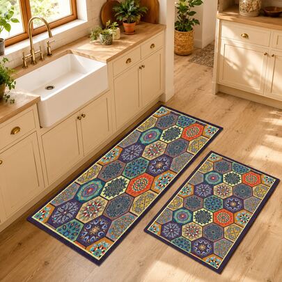 2D Vintage Bohemian Style Printed Pattern, Bedroom Door Rug, Daily Decorative Mat For Home Entryway, Porch, Indoor - Soft, Durable, Machine Washable Floor Covering, Suitable For Living Room, Bathroom, Bedroom, Game Room, Laundry Room, Dorm Decor