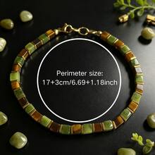 1PC Natural Stone Green And Brown Block Alternating Regular And Beautiful To The Eye Brightens Daily Outfits Suitable For Business And Other Occasions - Multicolor - View 2