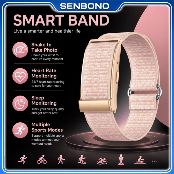 SENBONO Nuevo Brazalete Inteligente: Seguimiento de Fitness, Modos Multideportivos, Banda de Seguimiento de Fitness, Rastreador de Sueño 24H, Monitor Continuo de Frecuencia Cardíaca y Oxígeno en Sangre Todo el Día, Body Ligero - Reloj Inteligente Multifuncional de Moda