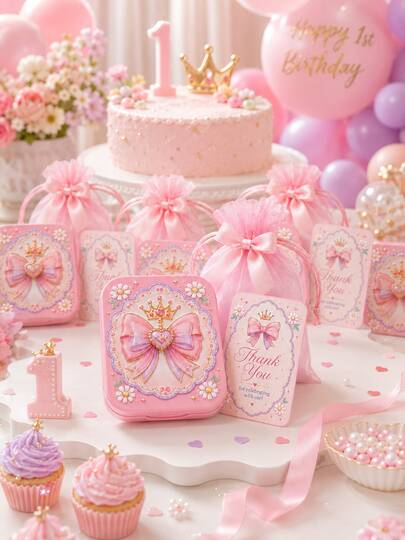 5/10 Sets Pink Princess Bow Portable Mirror Party Favor Set, Includes Cards And Packaging Bags, Cute Gift, Suitable For Baby Shower, Birthday, Bridal Shower, Gender Reveal