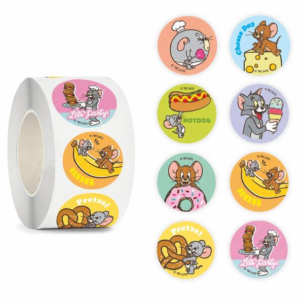 TOM AND JERRY. 300pcs/Roll Cute Cartoon Pattern Sticker Set, Suitable For DIY Scrapbook, Photo Album, Reward Stickers, Guitar, Phone, Computer, Skateboard, Luggage, Etc., Multiple Colors Available, Suitable For Teenagers And Adults Birthday, Graduation Gifts