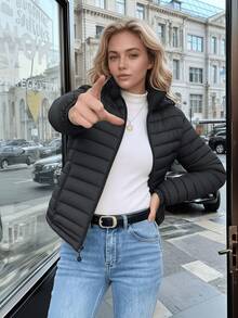 Risissida 女款極簡戶外連帽夾克外套，附口袋，適合通勤與休閒穿著，秋冬外套 - 黑色 - 查看 11