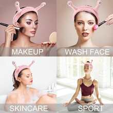 Black/Pink Cute Snail Face Wash Headband, Fun Cartoon Snail Elastic Coral Fleece Skincare Headband, Soft Makeup Removal Headband, Women's Bath, Beauty Skincare And Daily Makeup Hair Accessory - Multicolor - View 5