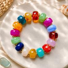1PC Summer Bohemian Women's Mixed Color ABS Plastic Round Beaded Bracelet 17cm Casual Daily Vacation Accessory - Multicolor - View 4
