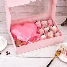 10PCS Window Bread Box, 12 X 8 X 2.5 Inches, White Large Cookie Box, Auto-Pop-Up Food Container For Pies, Cakes, Muffins, Donuts And Pastries, Party, Holiday, Wedding, Birthday - Pink - View 6