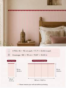 1pc/4pcs Heart Stripe Half Wall Decal, Removable & Peel And Stick Wall Sticker, Suitable For Bedroom, Living Room And Entryway, 4 Colors Available - Heart Pinstripe - View 15
