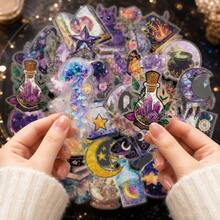 30/60入夢幻水母星空口袋錶風格貼紙，PET熱壓全息貼紙，美學水壺電腦手機殼日記手帳裝飾，彩色銀河主題防水貼紙，適合DIY手工藝、水壺、電腦、筆記本、滑板裝飾，夢幻可愛防水貼紙組 - A - 查看 10
