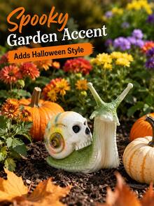 1pc Halloween Skull Snail Garden Ornament, Spooky Gothic Outdoor Yard Decor For Patio, Porch, Planter & Pathway - Multicolor - View 1