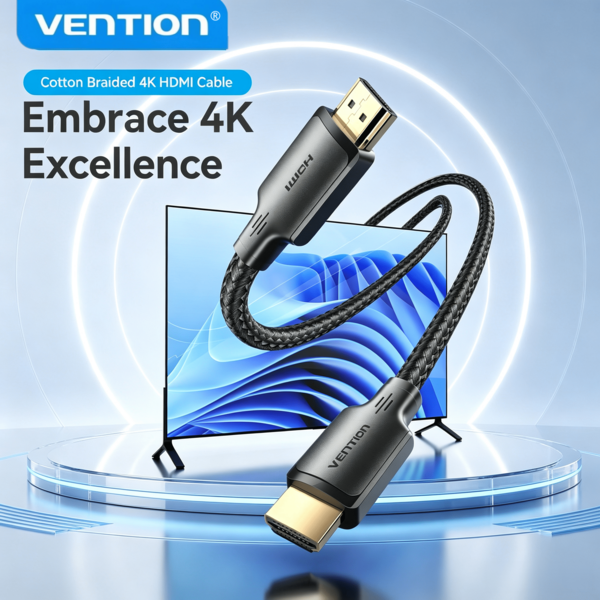 VENTION 4K HDMI Cable Braided 18Gbps High Speed HDMI Cord With Ethernet Support 4K 60Hz 2160P 1080P 3D ARC Compatible With UHD TV Monitor Computer 360 Blu-Ray