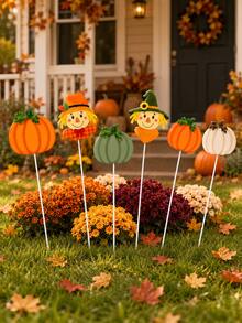 Fall Pumpkin & Scarecrow Garden Stakes, Autumn Harvest Yard Decorations, Thanksgiving Halloween Outdoor Lawn Ornaments, Decorative Plant Picks For Garden, Flower Bed, Porch & Patio - Multicolor - View 7