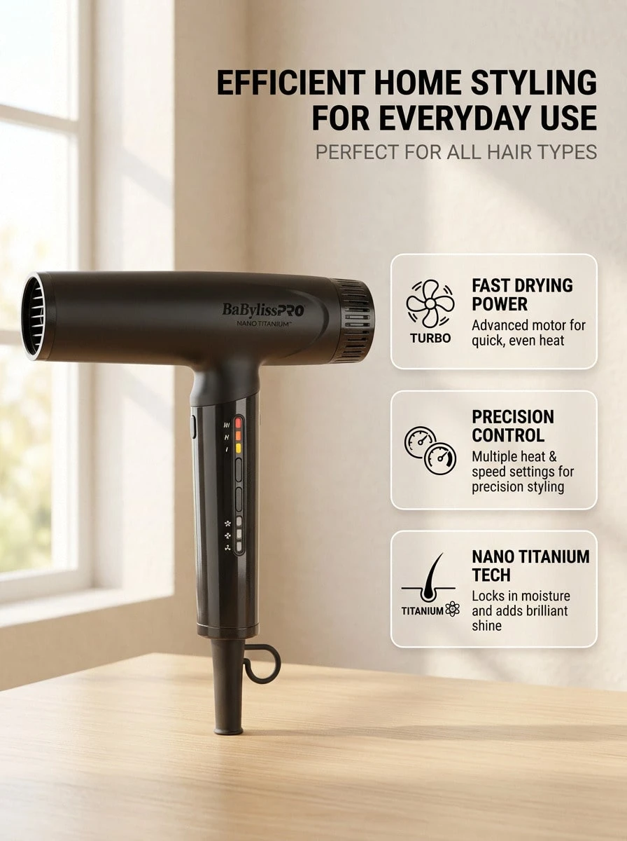 babyliss 纳米钛光离子吹风机 黑色 1 支 - 黑色 - 查看 1