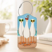 1pc Luggage Tag, Selected PU Leather Material With Privacy Protection Flap And Sturdy Stainless Steel Ring, Easy To Identify, Suitable For Various Travel Bags (Fashion Glasses Spotted Dog/Frog/Cat/Goose/Dachshund/Giraffe/Capybara Print) - Multicolor - View 11