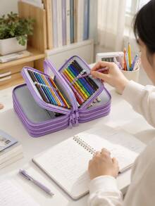 Tas Penyimpanan Pensil Portabel 4 Lapis Warna Solid, 72 Slot dengan Resleting, Cocok untuk Pensil Warna, Pena Gambar, Kuas Lukis, Ideal untuk Pelajar dan Pecinta Seni - MultiWarna - View 5