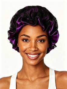 YPGVUO Lace Overlay Satin Sleep Bonnet, Ruffle Trim Night Hair Cap For Bedroom Overnight Curly Hair Protection, Delicate Birthday Holiday Gift For Women - Multicolor - View 7