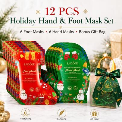Conjunto de regalos navideños para el cuidado de la piel sadoer: envoltura de manos, envoltura de pies, hidratación de manos y pies, blanqueamiento y nutrición conjunto para el cuidado de la piel. Regalo de Navidad para reparar la piel seca y áspera. Envases de bolsas de regalo, regalos y uso diario