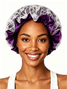YPGVUO Lace Overlay Satin Sleep Bonnet, Ruffle Trim Night Hair Cap For Bedroom Overnight Curly Hair Protection, Delicate Birthday Holiday Gift For Women - Multicolor - View 12