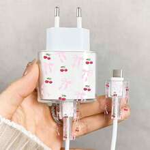 1套粉色櫻花/流蘇花/蝴蝶結透明充電器保護殼（相容20W），相容13/14/15歐規適配器保護套組，20W充電器含線保護殼透明保護殼與線材保護套，櫻花/流蘇花充電器保護殼，透明歐規插頭保護套，線材保護套，充電器配件 - 彩色 - 查看 12