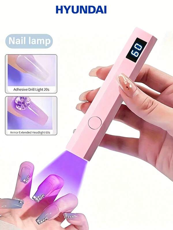 HYUNDAI Portable Mini Nail Dryer Rechargeable Handheld Nail Lamp UV/LED Nail Drying Light Digital Display Fast Drying Nail Lamp Suitable For Daily Outings Nail Care Supplies For Women