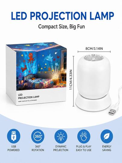 ضوء إسقاط LED ديناميكي يعمل بالطاقة عبر USB: يتميز ب- 5 مواضيع (هالوين، عيد الميلاد، المحيط، رقاقات الثلج، كرة القدم) وإسقاط دوار ديناميكي - مثالي لغرف الألعاب وغرف النوم والمسارح المنزلية والمزيد.