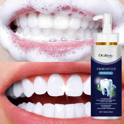 oralhoe Pasta de dientes blanqueadora, pasta de dientes con probióticos para blanqueamiento dental y eliminación de manchas, pasta de dientes para aliento fresco y dientes amarillos, pasta de dientes dental para cuidado oral suave, limpieza dental diaria y cuidado de la sonrisa