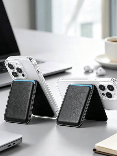 Solid Color Strong Magnetic Phone Card Holder, Ultra-Thin Back-Adhesive Phone Card Sleeve, Adsorbs To Phone Back For Storing Bank Cards, ID Cards, Transit Cards, Access Cards, Universal Portable Card Holder, Rotatable Phone Stand, Minimalist Commuter Phone Accessory For Men And Women