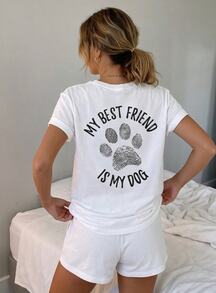Women Graphic Print Crew Neck Short Sleeve Casual Spring Summer Tee - 白色 - 查看 2