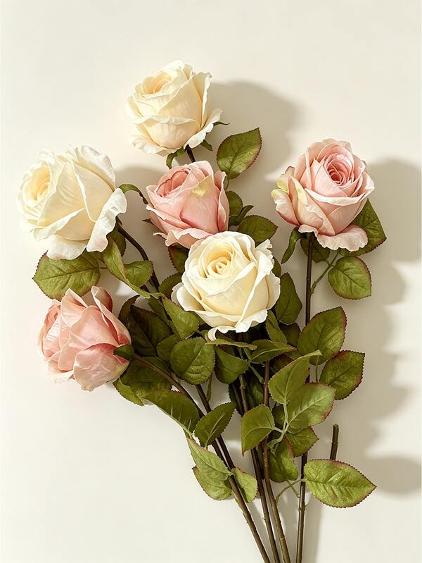 1/6/12 st vintage konstgjorda blommor i flera färger, konstsilkesrosor med gröna blad, vintage grå-lila konstrosor, lämpliga för brudbuketter, bordsvasdekoration i hemmet, fotoprops för fest och estetisk inomhusdekor