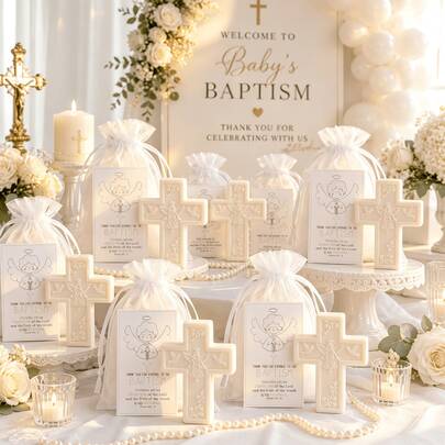 60 piezas/20 sets de recuerdos de bautizo, jabón con forma de cruz, jabón para baby shower, con tarjetas de felicitación y bolsas de organza, adecuado para bautizo, comunión, fiesta de bautizo, fiesta de revelación de género y otras ocasiones.