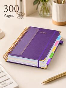 A5 Spiral Notebook (Includes Ruler) - Hard Cover, 100gsm Thick Paper, Vintage Style, Lined Pages, Pink Faux Leather Cover; Suitable For Work, Academic Planning (Elementary, Middle And University Levels), Daily Notes And Journaling. - Multicolor - View 2