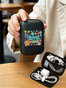 Bolsa Organizadora Digital Portátil de Casca Rígida de EVA Durável com Padrão de Letras "Carregadores de Viagem", Bolsa de Armazenamento de Produtos Eletrônicos, Mini Bolsa de Maquiagem, Organizador de Batom, Para Armazenar Acessórios Eletrônicos, Fones de Ouvido, Carregadores, Moedas, Produtos de Cuidados com a Pele de Tamanho de Viagem, Adequado para Férias, Dormitório, Escritório, Viagem, Presente de Aniversário Perfeito, Presente de Volta às Aulas, Presente de Abertura de Escola, Presente do Dia do Professor - Multicolorido - Visão 6
