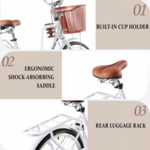 JMYXF 24/26 Inch Vintage Ladies Bike With Basket 7 Speed, Lightweight City Bicycle Retro Bicycle Rear Rack Adjustable Handlebar And Seat Disc Brake - White - View 5