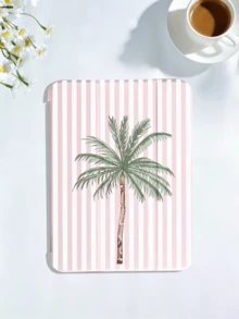 度假風水彩棕櫚樹條紋平板保護殼，相容 iPad 7/8/9/10/Pro 11/11(A16) 2025、Galaxy Tab S6 Lite/Galaxy Tab A11+ 2025，柔軟防震保護，支援智慧支架/自動喚醒/睡眠功能（粉色） - 粉色 - 查看 2