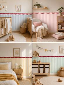 1pc/4pcs Heart Stripe Half Wall Decal, Removable & Peel And Stick Wall Sticker, Suitable For Bedroom, Living Room And Entryway, 4 Colors Available - Heart Pinstripe - View 12