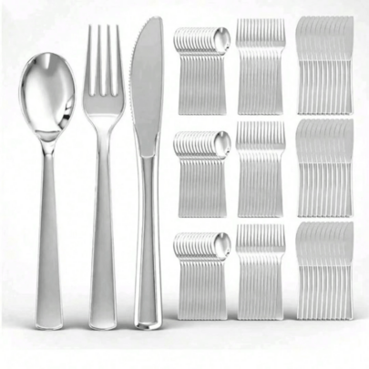 60pcs Silver Cutlery Set - 20 Forks, 20 Spoons, 20 Knives - Reusable Heavy Duty Western Tableware Set, Suitable For Catering, Parties, Dinners, Weddings