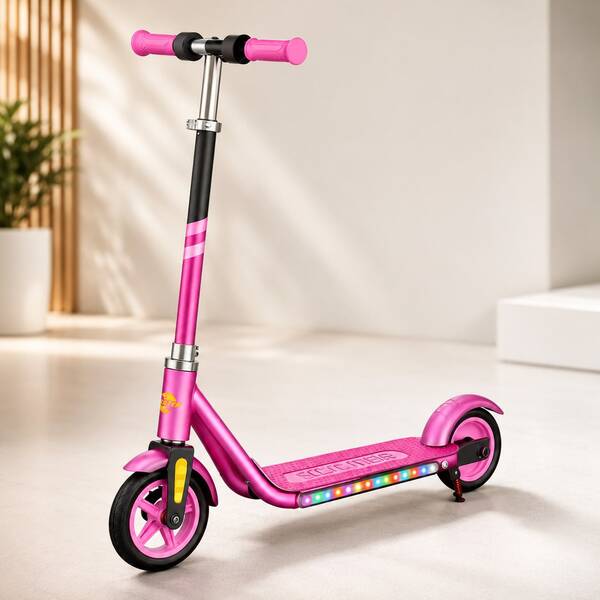 Patinete Elétrico Infantil Laranja Recarregável 150W 3 Rodas com Luzes LED Guidão Ajustável Freio Duplo Base Antiderrapante Até 60kg Crianças 6+ Anos