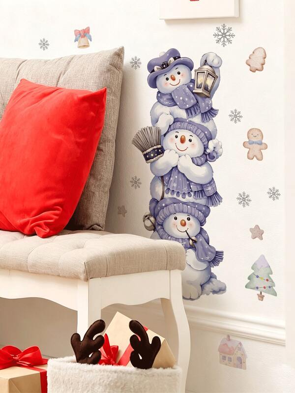 Santa Claus & Snowman Wall Decal Glass Sticker, Sketch Animal Design, Breaking Wall Surprise Santa, Stacked Snowman With Christmas Hat, Self-Adhesive Waterproof Removable PVC, Bedroom Living Room Entryway Kids Room Holiday Atmosphere Decor, Wall Art Decorative Sticker