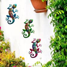 3pcs Bohemian Colorblock Gecko Acrylic Wall Decor Set, Lizard Wall Hanging Ornament For Patio, Entryway, Homestay - Gecko - View 2