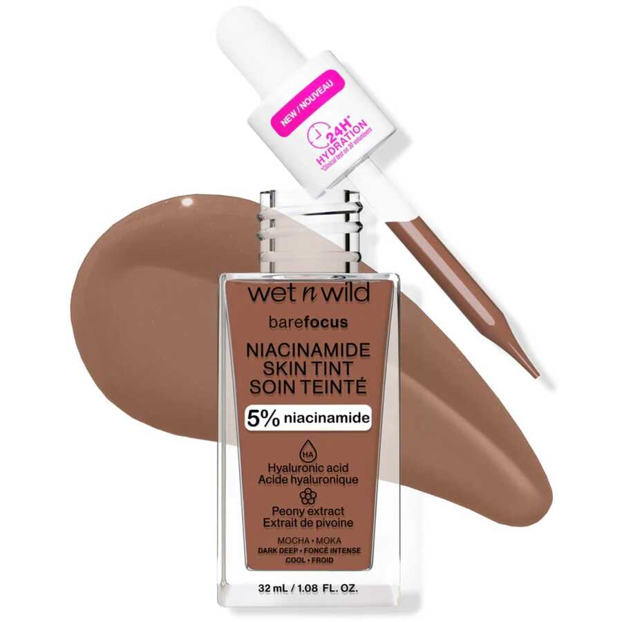 Base Liquida 32ml Sérum Wet N Wild Bare Focus Niacinamida Skin Tint Cobertura Leve A Média - Mocha - Visão 1