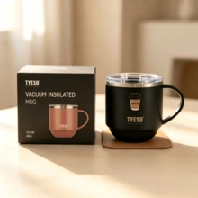 Tyeso 330ML Premium Double Wall Vacuum Stainless Steel Coffee Mug With Coffee Sticker Comfort Handle Clear Lid Durable Office Travel Water Cup For Daily Party For Hot And Cold Drinks - Multicolor - View 9