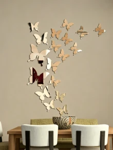 12pcs 3D Mirror Butterfly Wall Stickers, Wall Art Decor, Mirror Wall Decals, Home Decoration, Room Decor - Multicolor - View 7