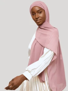 Soft Chiffon Hijab For Women, Solid Color Soft Chiffon Crepe Hijab Scarf – Long Fashion Hijabs Scarves - Muslim Scarf Hijab - Pink - View 1