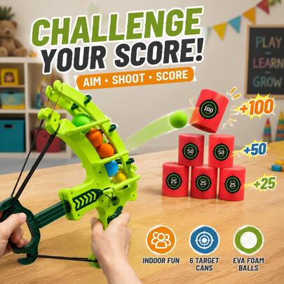 Small Ball Crossbow Launcher Trainer, Load Small Balls Into Crossbow, Pull Bow To Aim And Shoot. Indoor/Outdoor Interactive Target Practice Trainer.