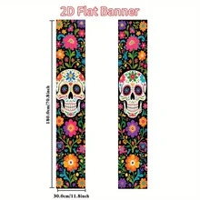 2D Flat BannerParty Banner Made Of Polyester Material, Featuring A Double-Layer Design With Sugar Skulls And Marigold Elements For Day Of The Dead Decoration. Suitable For Wall Hanging. No Power Supply Required. - 1 - View 7