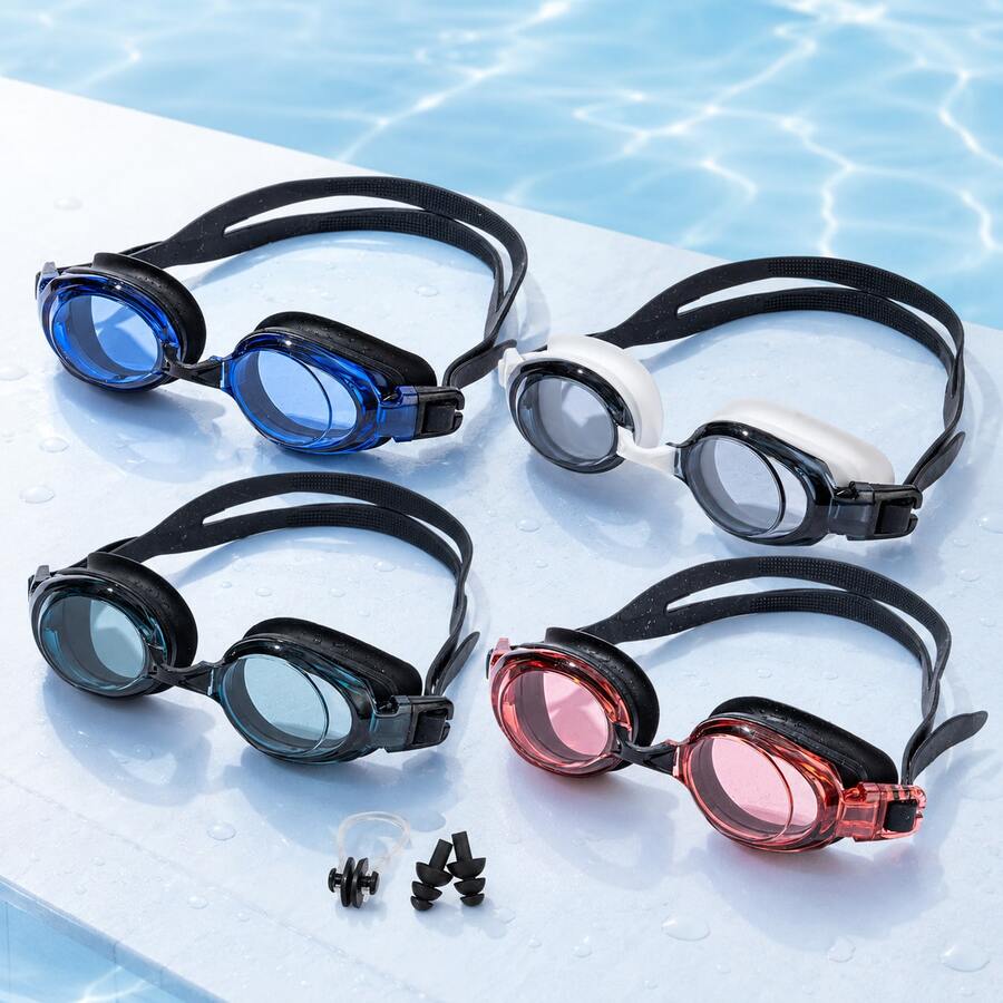 Unisex High-Definition Wide-View Swimming Goggles, Soft Silicone Eye Seal, Adjustable Split Strap, Nose Clip And Earplugs Included, Multiple Colors Available, Swimming Training Gear - Black and White - View 1