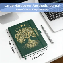 生命之樹皮革壓紋高級筆記本，大 A5 橫線日記本，附 24 個索引標籤，中性款，適合學校、工作與居家記錄，開學必備，畢業季禮物，5.7" X 8.4" - A5橫線本 - 查看 4
