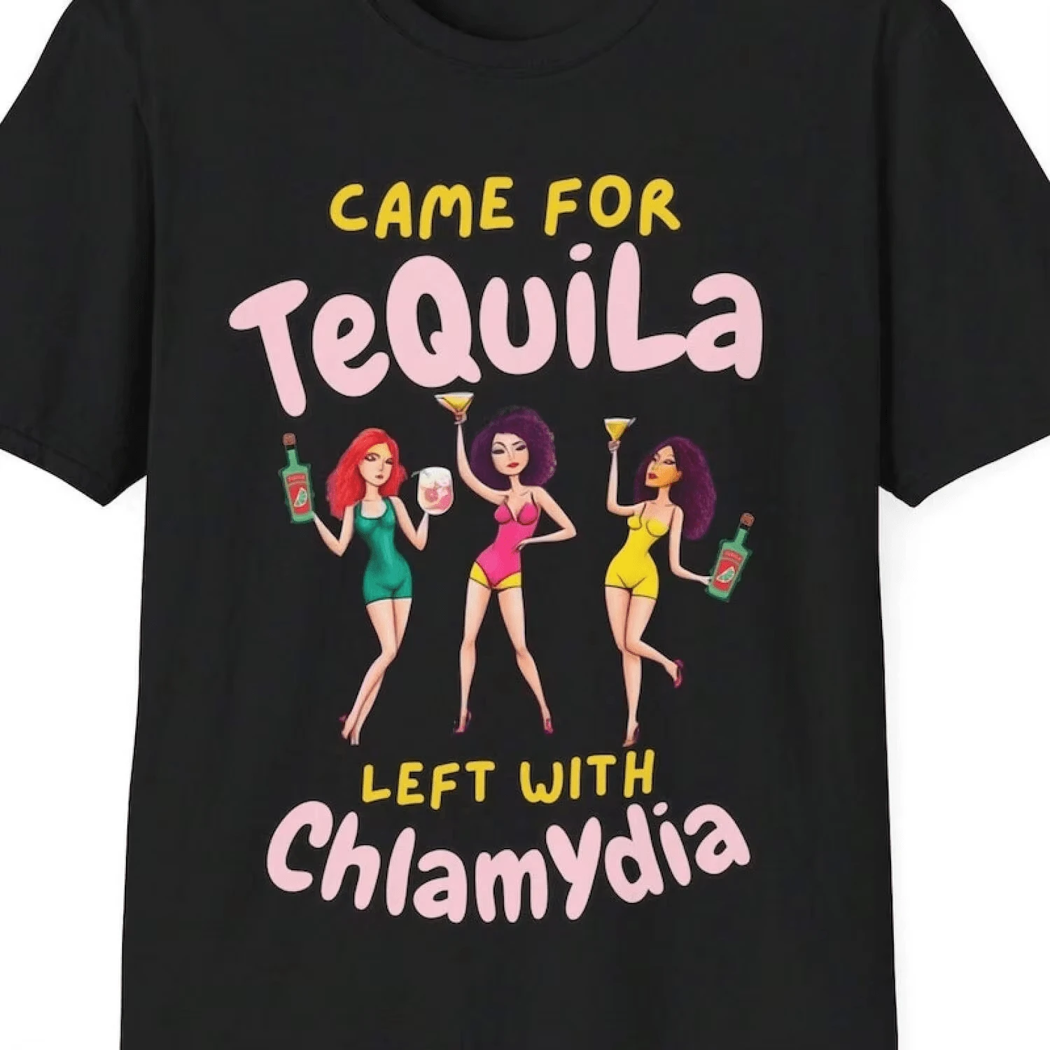 Herrenbekleidung, Ungeheuerliches Chlamydia-Grafik-T-Shirt, Lustiges, freches Design für Damen, Oberteil für Reisen, Kreuzfahrten, Ausgehzwecke, T-Shirts für Damen - Schwarz - Übersicht 1