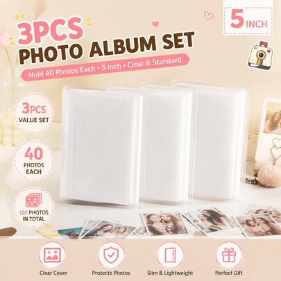3pcs/Set 5-Inch Photo Album, Transparent Mini Photo Storage Book, Holds 140 Photos, Compact Memory Album, Suitable For Small Cards, Photos, Scrapbooks, Travel Memories And Gifts