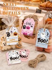 50/500pcs Halloween Gift Tags Spooky Pumpkin Ghost Designs For Bakery Gift Packaging - Multicolor - View 3