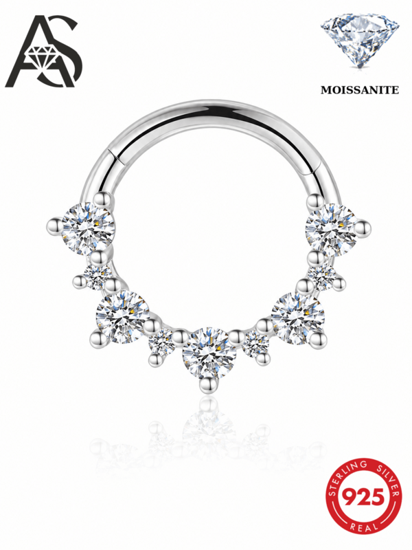 AnlaScheer 1pc 925 Sterling Silver 18K Gold Plated Exquisite Moissanite Star Cluster Hoop Earrings, Suitable For Cartilage, Helix, Ear Lobe Piercings, Hypoallergenic, Suitable For Women's Daily Wear, Wedding, Engagement And Other Occasions