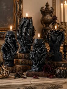 1pc Creative Gothic Skull Hand Series Aromatherapy Candle, Handmade Skull Hand With Rose, Bone Hand Holding Rose Soy Wax Candle For Tabletop Decor, Candle Gift, Altar Decoration, Halloween Candle, Unique Gift For Gothic Collectors, Indoor Home Decor, Late Autumn Holiday Gift, Fashion Scented Decorative Candle - Gothic Skull Hand Series Scented Candle - View 2